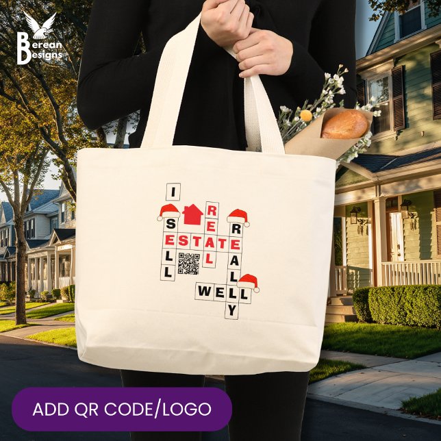 CHRISTMAS Real Estate SELL REALLY WELL QR Realtor Jumbo Stoffbeutel (Fun I SELL REAL ESTATE REALLY WELL Christmas tote bag gift for realtors. Incl custom QR code/logo)