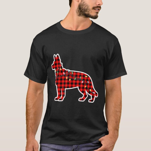 Christmas Red And Black Buffalo Plaid German Sheph T-Shirt (Vorderseite)