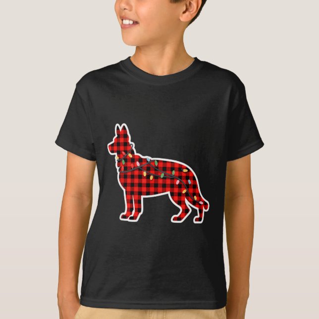 Christmas Red And Black Buffalo Plaid German Sheph T-Shirt (Vorderseite)