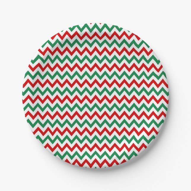 Christmas Red and Green Chevron Paper Plates Pappteller (Vorderseite)