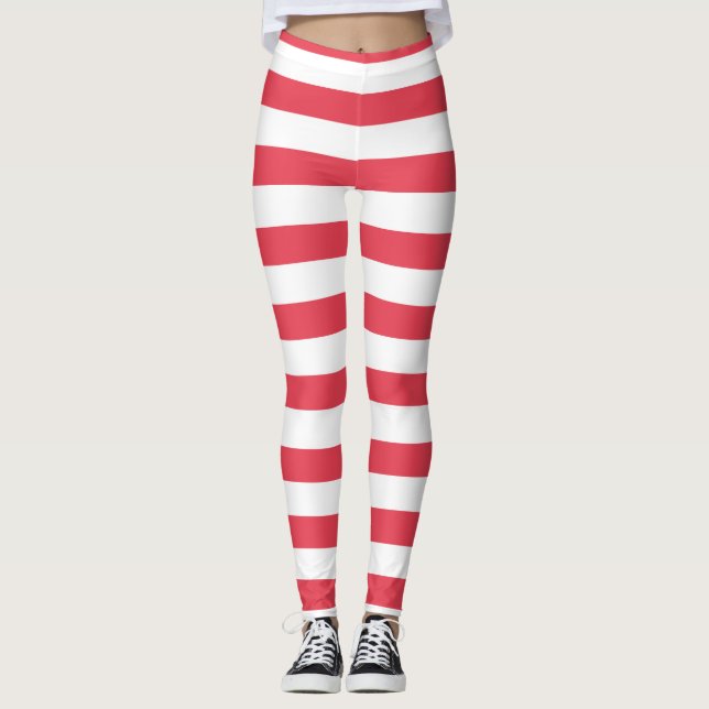 Christmas Red and White Wide Stripe Leggings (Vorderseite)