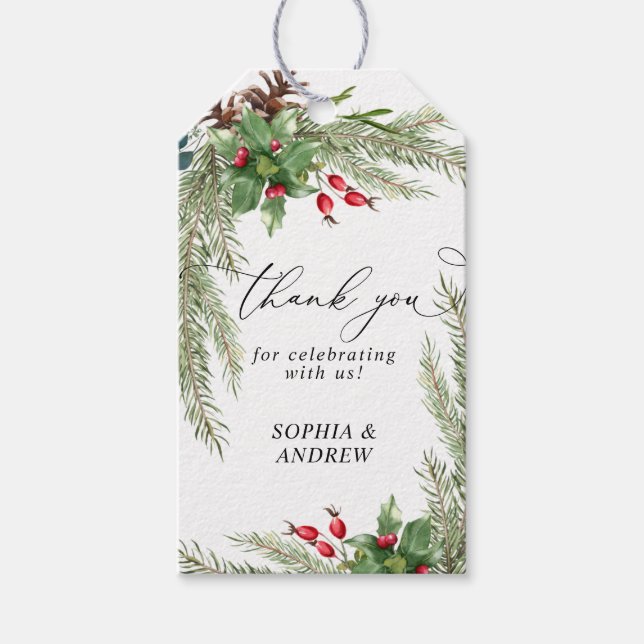 Christmas Red Berries Wedding Gift Tag Geschenkanhänger (Vorderseite)