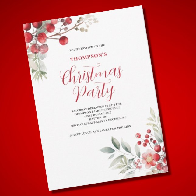 Christmas Red Berry Floral Party Einladung (Von Creator hochgeladen)