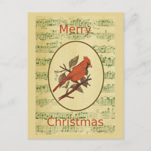 Christmas Red Bird Kardinal Green Music Feiertagspostkarte