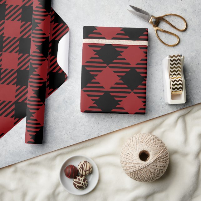 Christmas Red Black Kariert Geschenkpapier (Kunsthandwerk)
