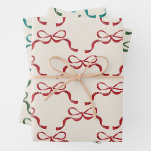 Christmas Red Blue Green Moderne Holiday Bows Geschenkpapier Set