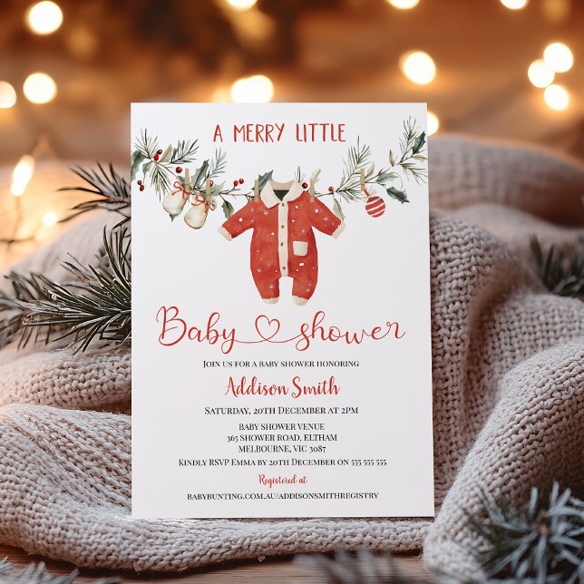 Christmas Red Boys Merry Little Baby Shower  Einladung (Merry Little Baby Shower Invitation Template Boy, Christmas Baby Shower Invitation, Christmas Baby)