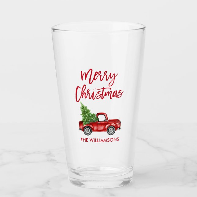 Christmas Red Brush Script Vintag Truck Glas (Vorderseite)