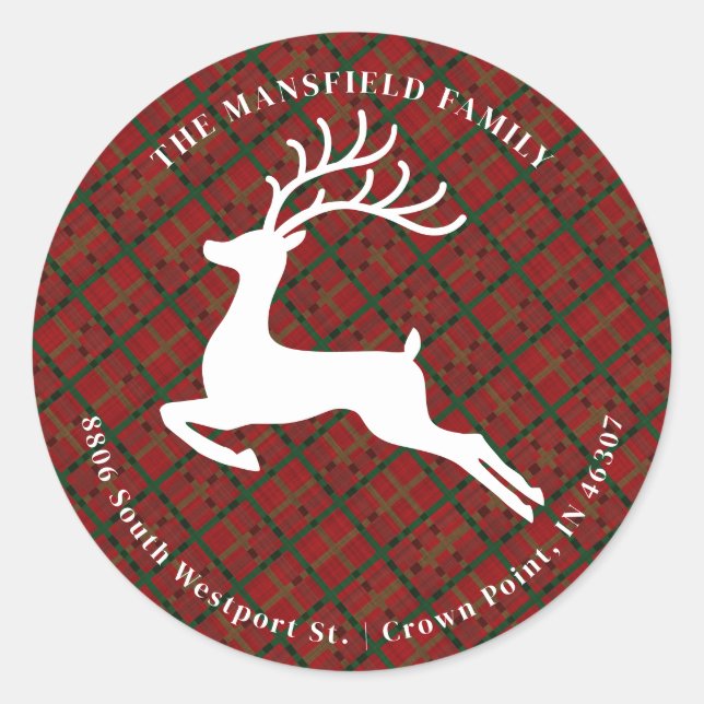 Christmas Red Buffalo Kariert Runder Aufkleber (Vorderseite)