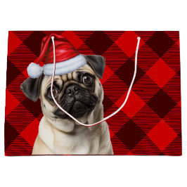 Christmas Red Buffalo Plaid Pug Dog Lover Große Geschenktüte