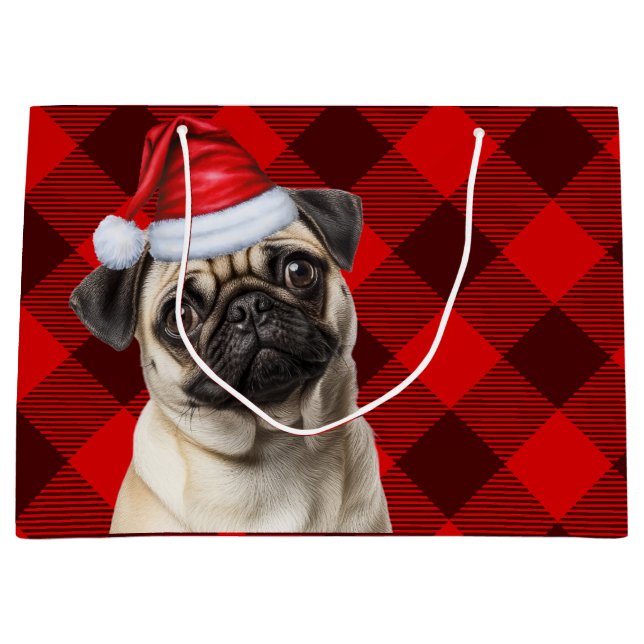Christmas Red Buffalo Plaid Pug Dog Lover Große Geschenktüte (Vorderseite)