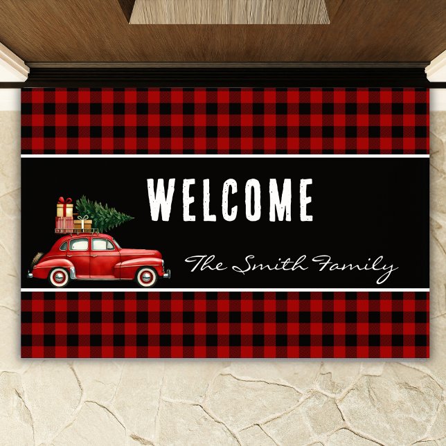 Christmas Red Buffalo Plaid | Rustic Holiday Fußmatte (Von Creator hochgeladen)