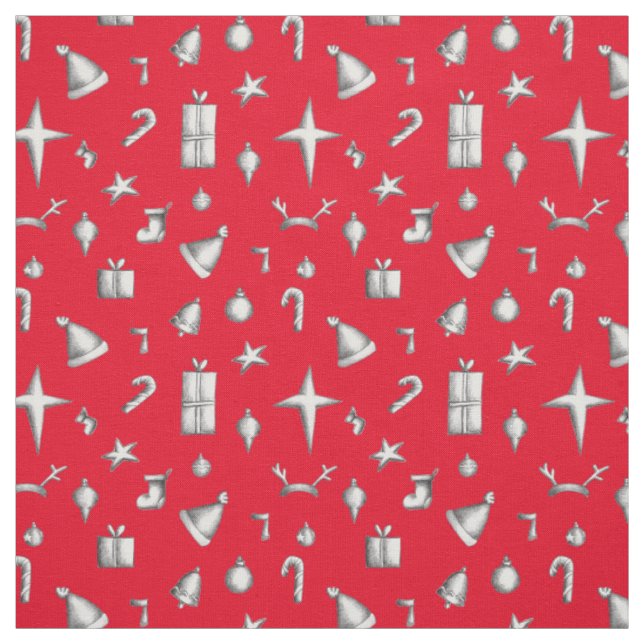 Christmas Red Candy Cane Stars Sleds Muster Stoff (Muster)