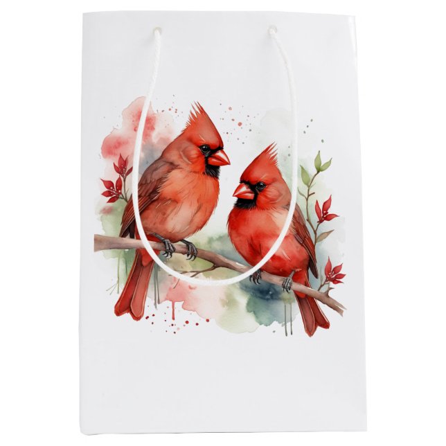 Christmas Red Cardinal Birds Holiday Art Mittlere Geschenktüte (Vorderseite)