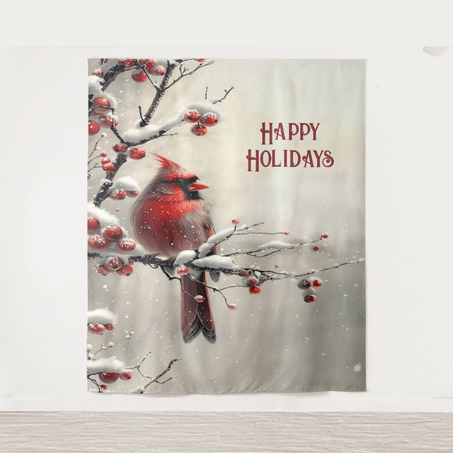 Christmas Red Cardinal Holiday Backdrop Wandteppich (Vorderseite)