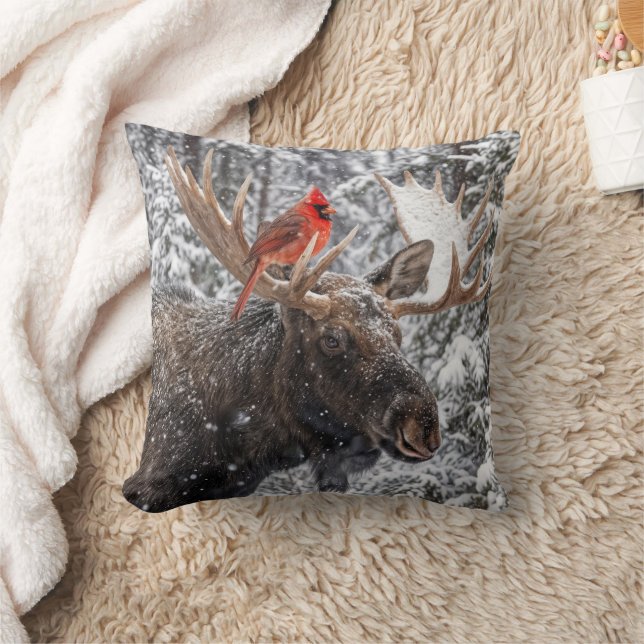 Christmas Red Cardinal On Snowy Moose Antlers Kissen (Decke)