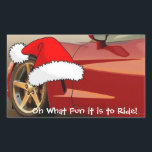 Christmas Red Corvette Rechteckiger Aufkleber<br><div class="desc">Oh,  was macht es Spaß zu reiten!</div>