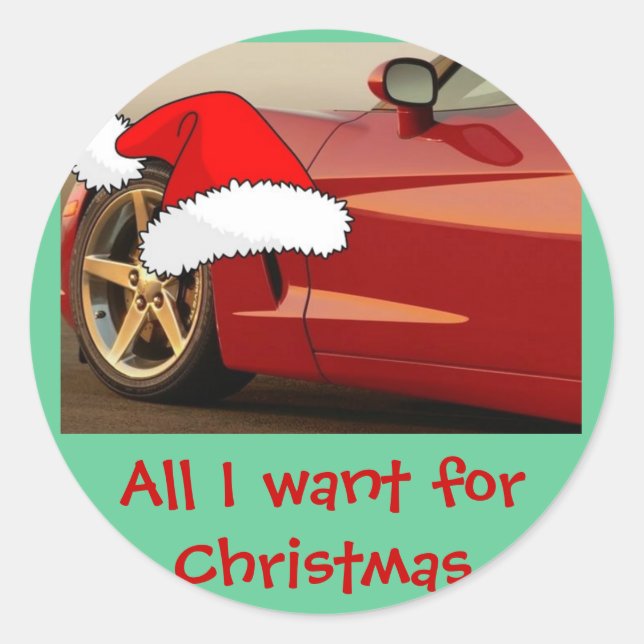 Christmas Red Corvette Runder Aufkleber (Vorderseite)
