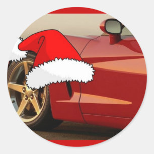 Christmas Red Corvette Runder Aufkleber