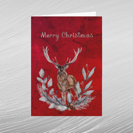 Christmas Red Deer Buck Floral Watercolor Feiertagskarte