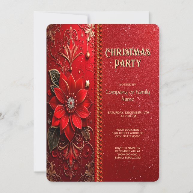 Christmas Red Flower Holiday Party Invitation Einladung (Vorderseite)