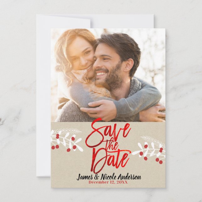 Christmas Red Foil Modernes Save the Date Foto (Vorderseite)