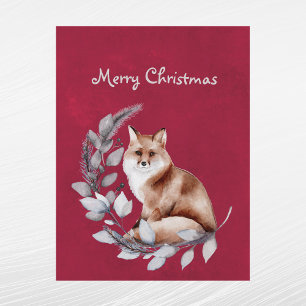 Christmas Red Fox Blätter Wasserfarbe Feiertagspostkarte