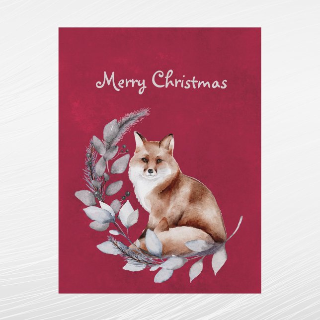 Christmas Red Fox Blätter Wasserfarbe Feiertagspostkarte (Von Creator hochgeladen)