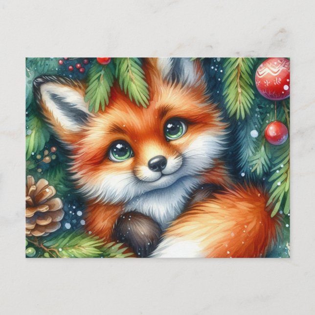 Christmas Red Fox Postcard Postkarte (Vorderseite)