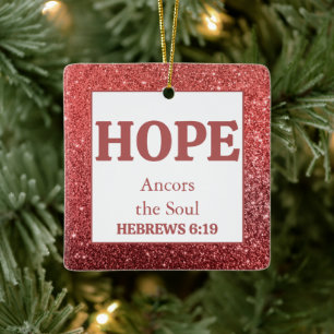 Christmas Red Glitzer Bible Verse Hope Keramikornament