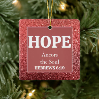 Christmas Red Glitzer Bible Verse Hope Keramikornament