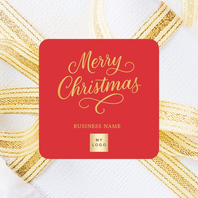 Christmas red gold business logo quadratischer aufkleber (Von Creator hochgeladen)