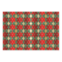 Christmas Red Gold Green Geometric Harlequin