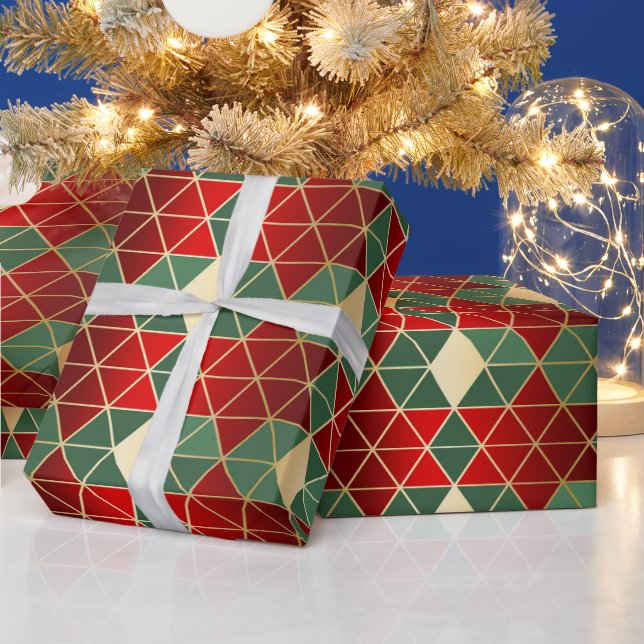 Christmas Red Gold Green Geometric Muster Geschenkpapier (Feiertage)