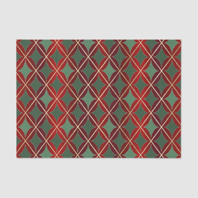 Christmas Red Gold Green Harlequin Curved Diamond Seidenpapier (Vorderseite)