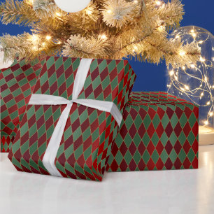 Christmas Red Gold Green Harlequin Geschenkpapier