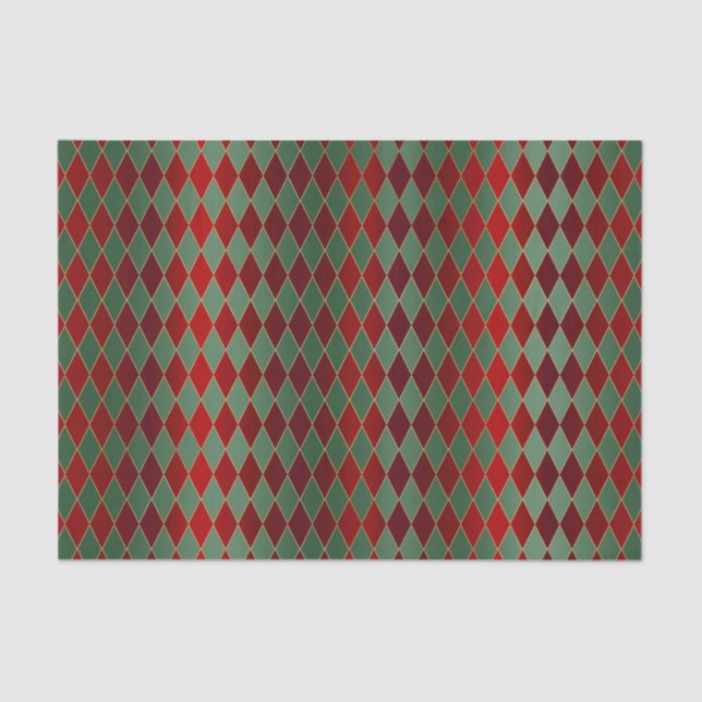 Christmas Red Gold Green Harlequin Seidenpapier (Vorderseite)