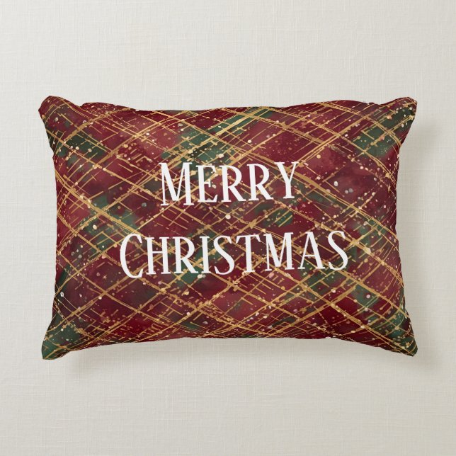 Christmas, Red Gold Green ,White Merry Christmas Dekokissen (Vorderseite)