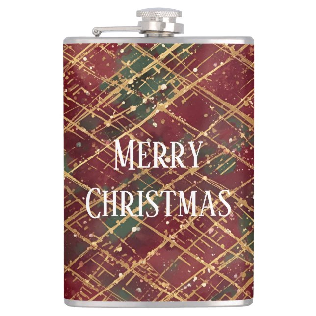 Christmas, Red Gold Green ,White Merry Christmas Flachmann (Vorderseite)