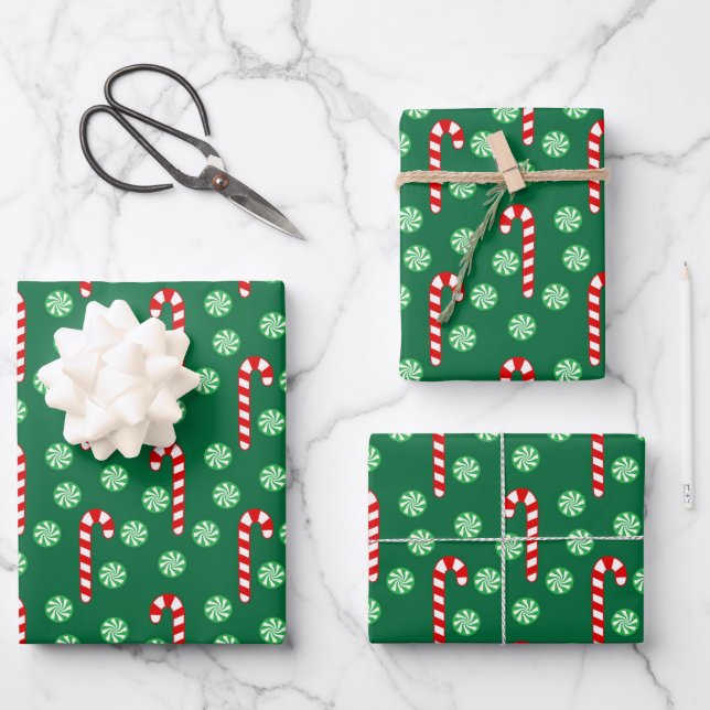 Christmas Red Green Candy Cane Geschenkpapier Set (Vorderseite)