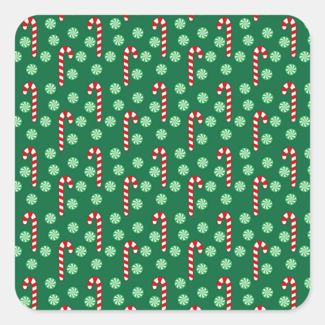 Christmas Red Green Candy Canes Quadratischer Aufkleber (Vorderseite)