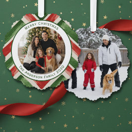 Christmas Red Green Chevron Easy 2 Photos Ornament Karte