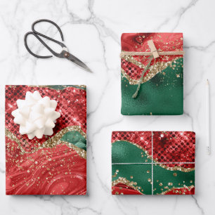 Christmas Red Green Glitzer Agate Geschenkpapier Set