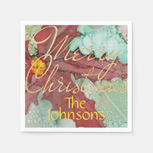 Christmas Red Green Gold Pointsettia Serviette