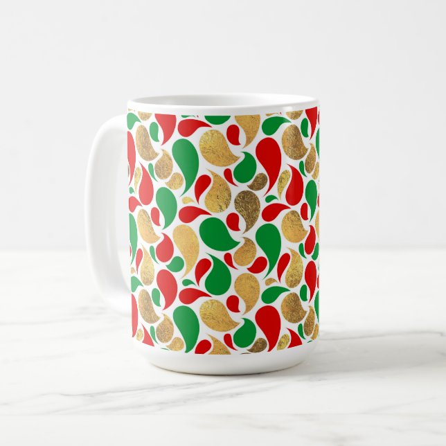 CHRISTMAS RED GREEN GOLD TEARDROP PATTERN KAFFEETASSE (Vorderseite Links)