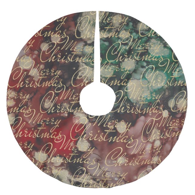 Christmas Red Green Gold Wirbel Polyester Weihnachtsbaumdecke (Vorderseite)