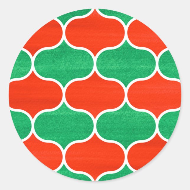 Christmas Red Green Interlocking OgePattern Runder Aufkleber (Vorderseite)