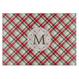 Christmas Red Green Kariert Monogram Schneidebrett
