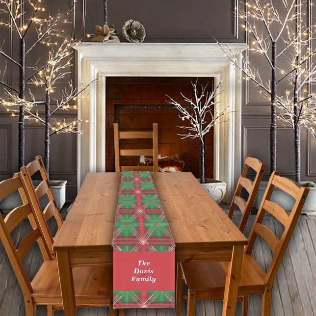 Christmas Red Green Kariert Tiles Individuelle Nam Kurzer Tischläufer (Von Creator hochgeladen)