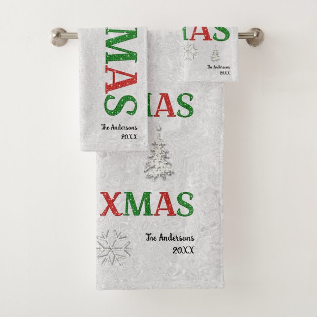 Christmas Red Green Kristall Xmas Calligraphy Badhandtuch Set (Insitu)